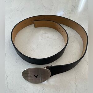 CALLAWAY GOLF Black Leather Belt with "V" Logo Silver Buckle - Size 42